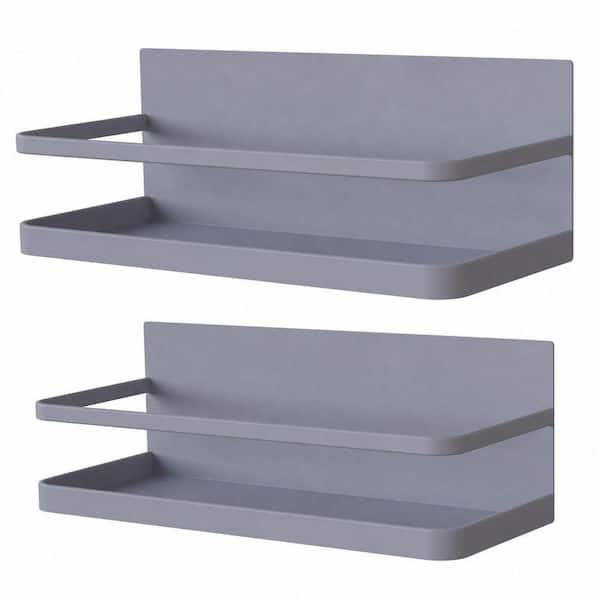 2-Pack Gray Magnetic Spice Rack for Side of Refrigerator, Refrigerator Spice Storage Shelf, Kitchen Organizer