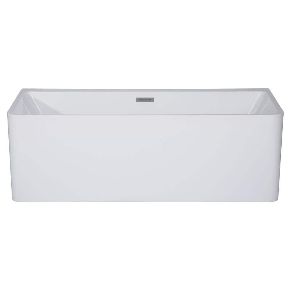 59'' White Freestanding Rectangular Acrylic Soaking Bathtub