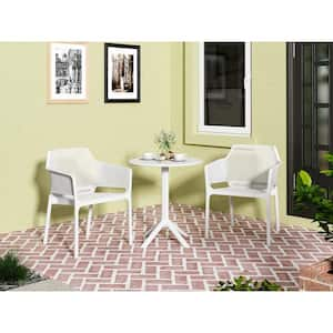 White 3-Piece Plastic Outdoor Bistro Set, All Weather Patio Table Chair Set, Conversation Set for Patio and Garden