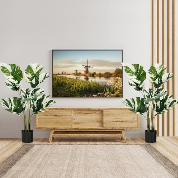 ANGELES HOME 2- Piece 4 ft. H Green Indoor Outdoor Decorative Artificial Monstera Deliciosa Tree Plant in Pot