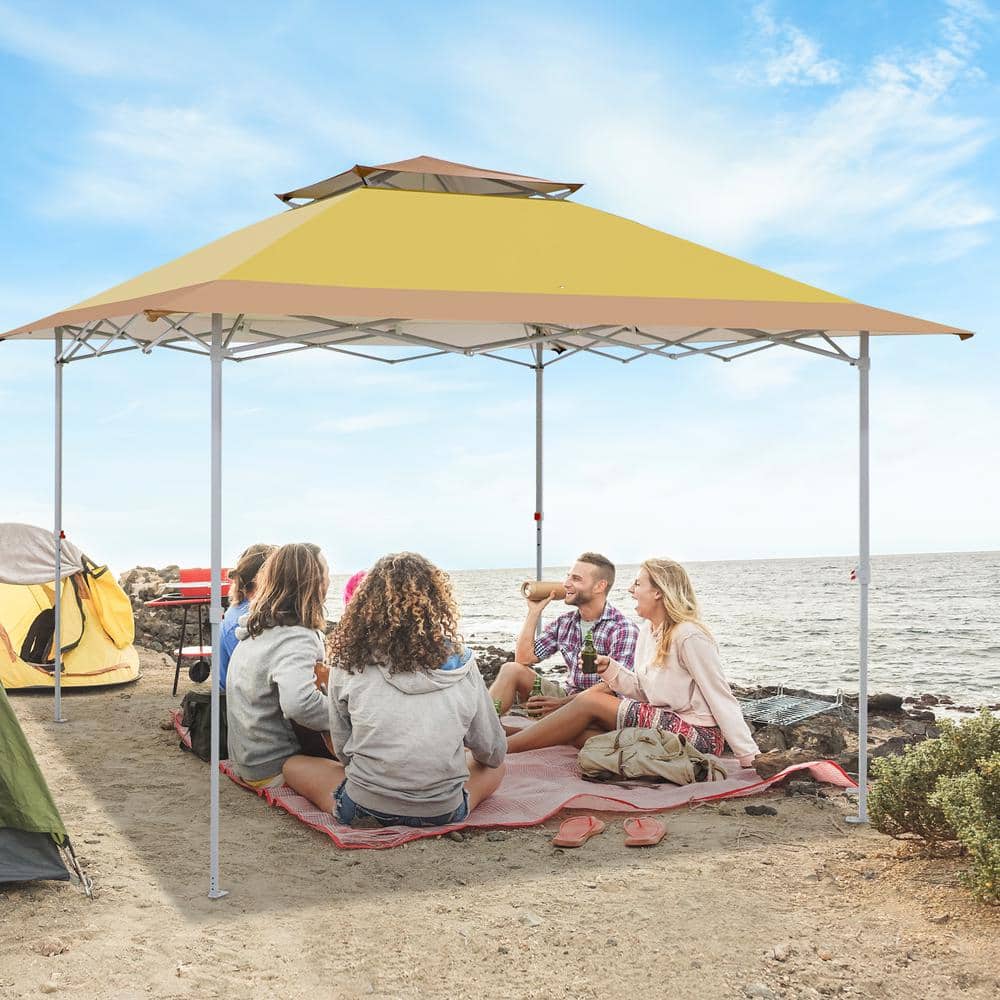 Beige 12x12 Pop-Up Canopy Tent with Auto Extending Awning
