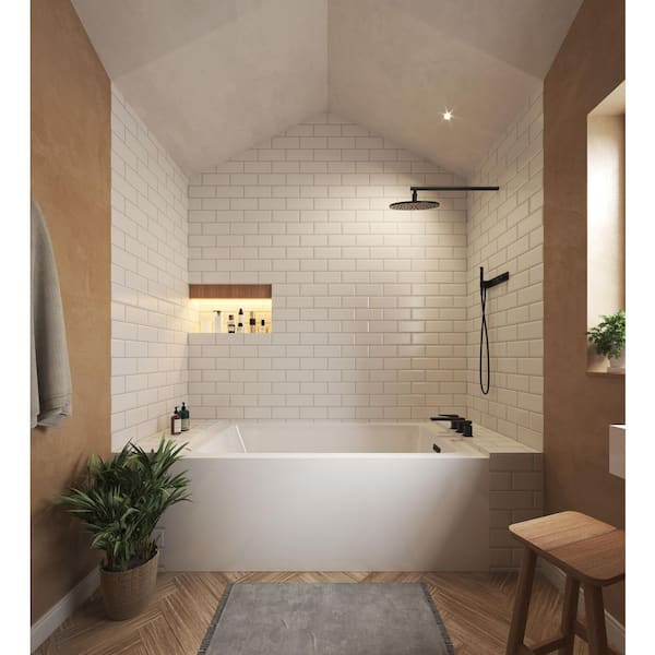 Grayley 60 in. L x 32 in. W Acrylic Right Hand Drain Rectangular Alcove Bathtub in White with Matte Black Trim