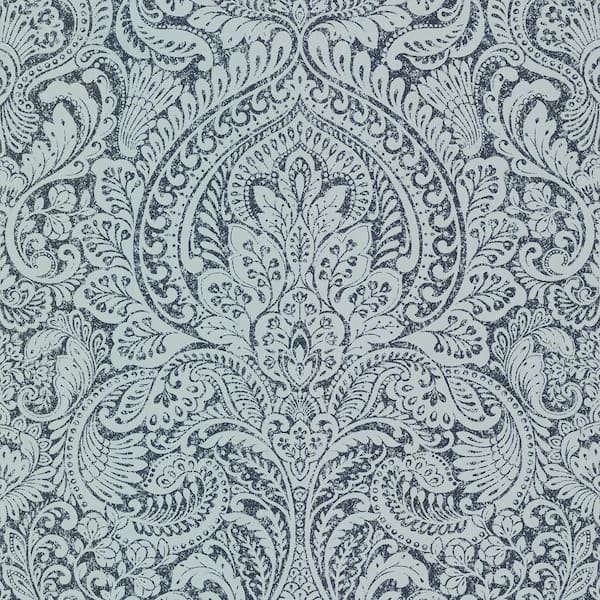 A-Street Prints Artemis Sapphire Floral Damask Non Woven Paper Non-Pasted Metallic Wallpaper