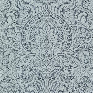 A-Street Prints Selwyn Flock Dark Blue Floral Wallpaper Sample 2970 ...