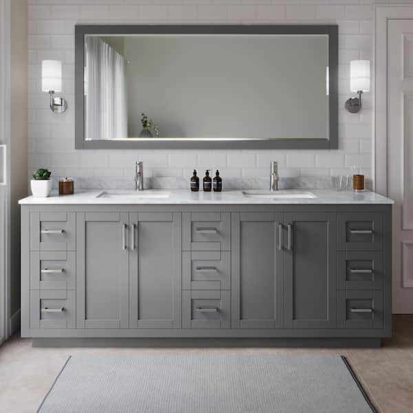 Miranda 84 in. W x 22 in. D x 33.75 in. H Double Bath Vanity in Dark Gray with White Carrara Marble Top