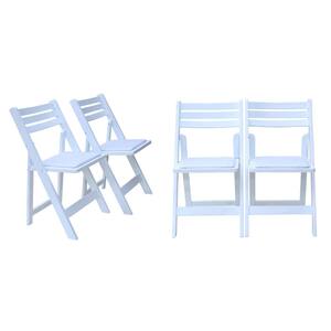 Classic Oak Wood Folding Chair with Vinyl Padded on Seat in White Color ( Set of 4)