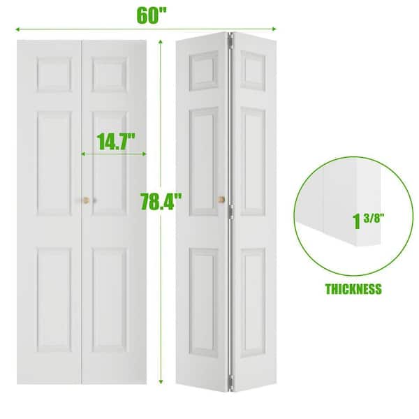 SOCBAZZAR 60 in. x 78.4 in. 3-Panel Hollow Core White Primed