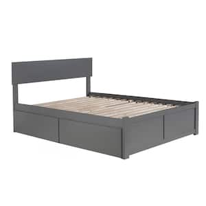 Orlando Gray Solid Wood Frame King Platform Bed with Footboard and Under Bed Storage Drawers