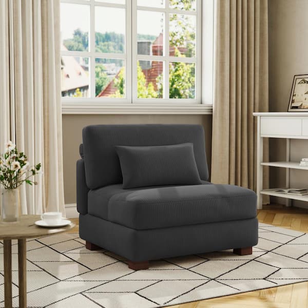 38 in. Armless Corduroy Rectangle Sectional Center 1-Seat Sofa in Gray
