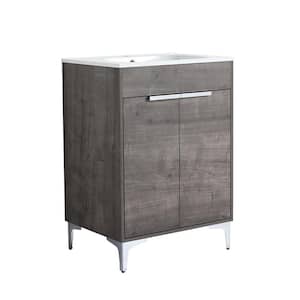 23.6 in. W x 18.1 in. D x 33.5 in. H Single Bath Vanity in Gray Oak Finish with White Solid Surface Resin Sink