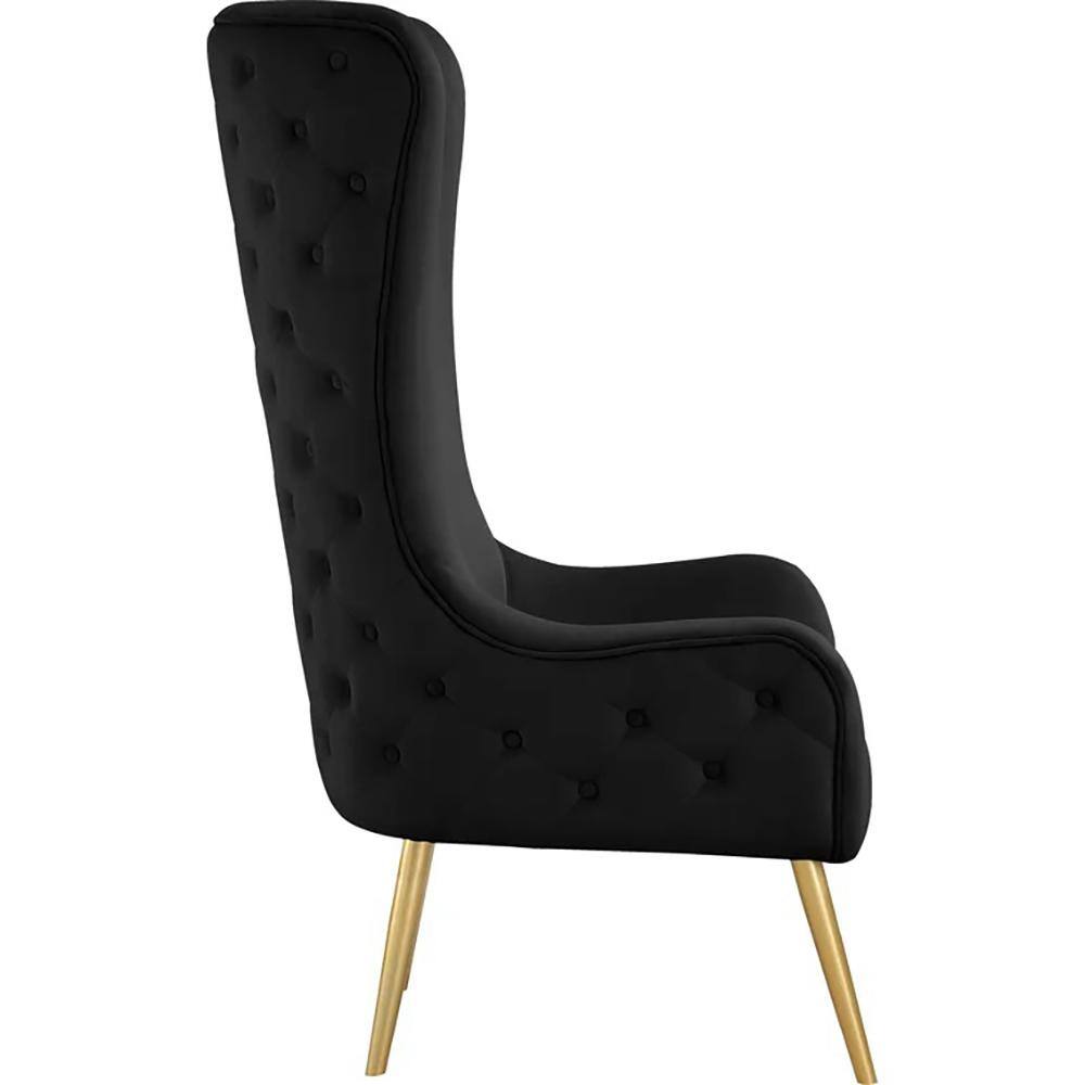 Venetian Black Velvet High Back Accent Chair with Gold Legs