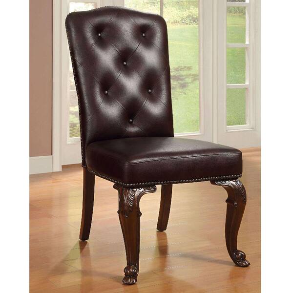 Aden Brown Cherry/Pattern Faux Leather Side Chair (Set of 2