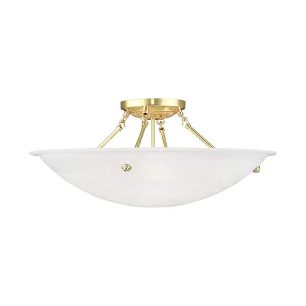 AVIANCE LIGHTING Oasis 24 in. 4-Light Polished Brass Semi Flush Mount with White Alabaster Glass