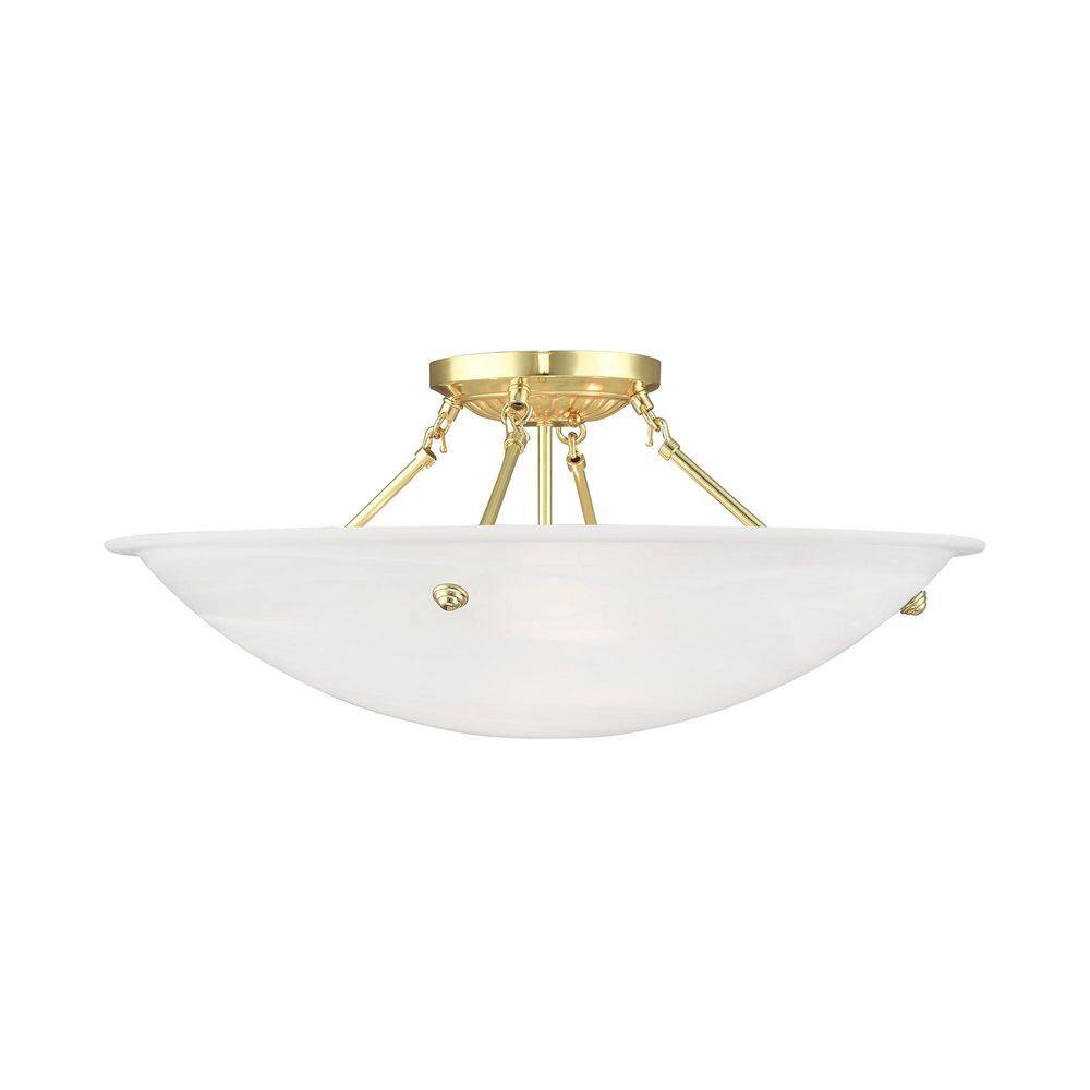 Oasis Polished Brass 4-Light Flush Mount with White Alabaster Glass