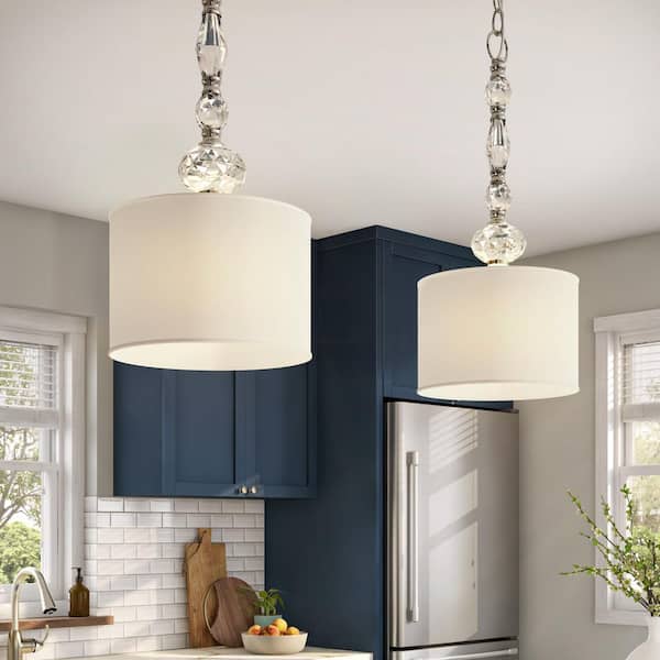 Evi 60-Watt 1-Light Chrome Traditional Mini Pendant Light  with White Linen Shade and No Bulbs Included