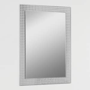 24 in. W x 32 in. H Frameless Rectangular Beveled Edge Bathroom Vanity Mirror in Silver