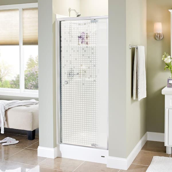 Delta Mandara 31 in. x 66 in. Semi-Frameless Traditional Pivot Shower Door in Chrome with Mozaic Glass
