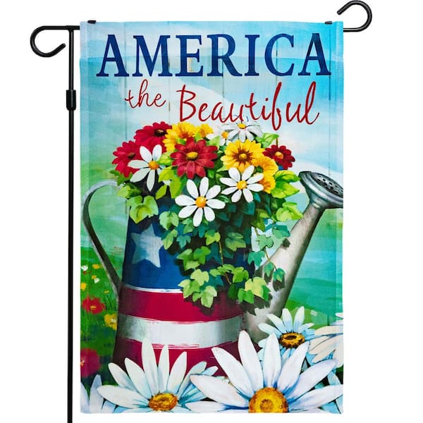G128 1 ft. x 1.5 ft. Polyester America The Beautiful Spring Flowers and Water Can 2-Sided Garden Flag Printed Block