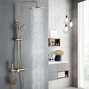 4-Spray Multi-Function Wall Bar Shower Kit with Tub Faucet and Spray Gun in Brushed Gold