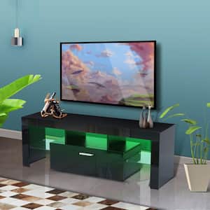 51 in. Black Modern TV Stand with 2-Storage Drawers and LED Lights Fits TV's up to 55 in