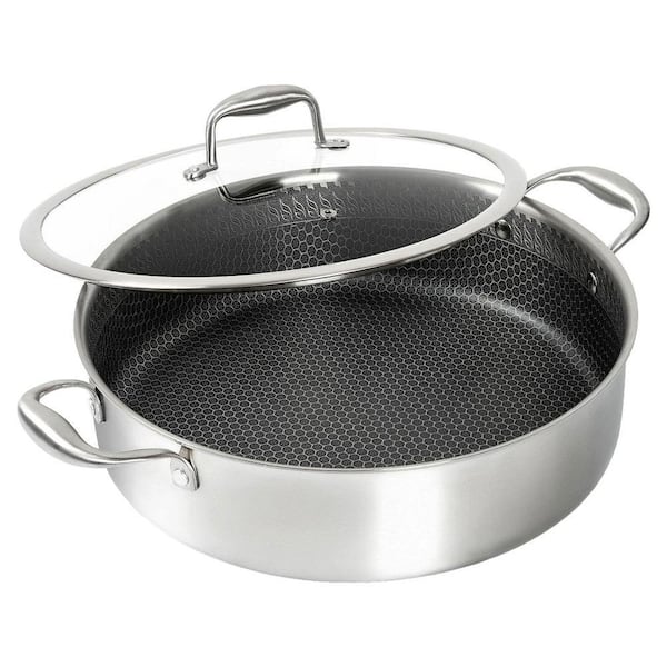 6-Piece Stainless Steel Saute Pan Set Tri-Ply Honeycomb Nonstick Interior Induction Oven Compatible with Lid