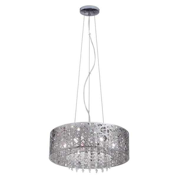Home Decorators Collection Alara 7-Light Mirrored Stainless Steel Pendant with Laser Cut Mirrored Shade and Crystal Drops