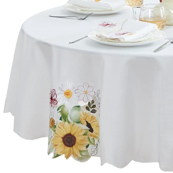 Threadmade Home Sunflower and Daisies Cutwork Tablecloth, Multicolor - 60"W x 84"L Oval