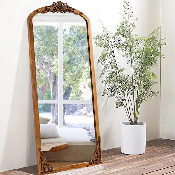 Unbranded Gold 30 in. W x 69 in. H Arched Wood Full Length Mirror Standing Mirror