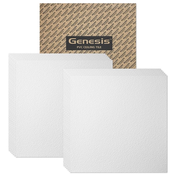 Genesis 23 75in X 23 75in Stucco Pro Vinyl Lay In White Ceiling Tile Case Of 12 ca The Home Depot