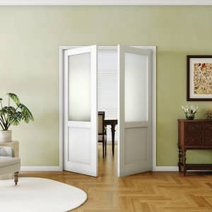 30 in. x 80 in.1/2 Lite Frosted Glass Solid MDF White Primed, Standard Interior Door Manufactured Wood Double Slab.