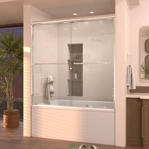 Prism 60 in. W x 56 in. H Sliding Semi-Frameless Tub Door in Chrome with Clear Glass and Handles