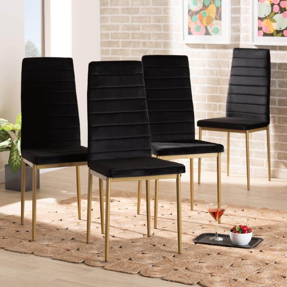 Armand Gold-Finished Metal & Black Velvet Low Arm Chair