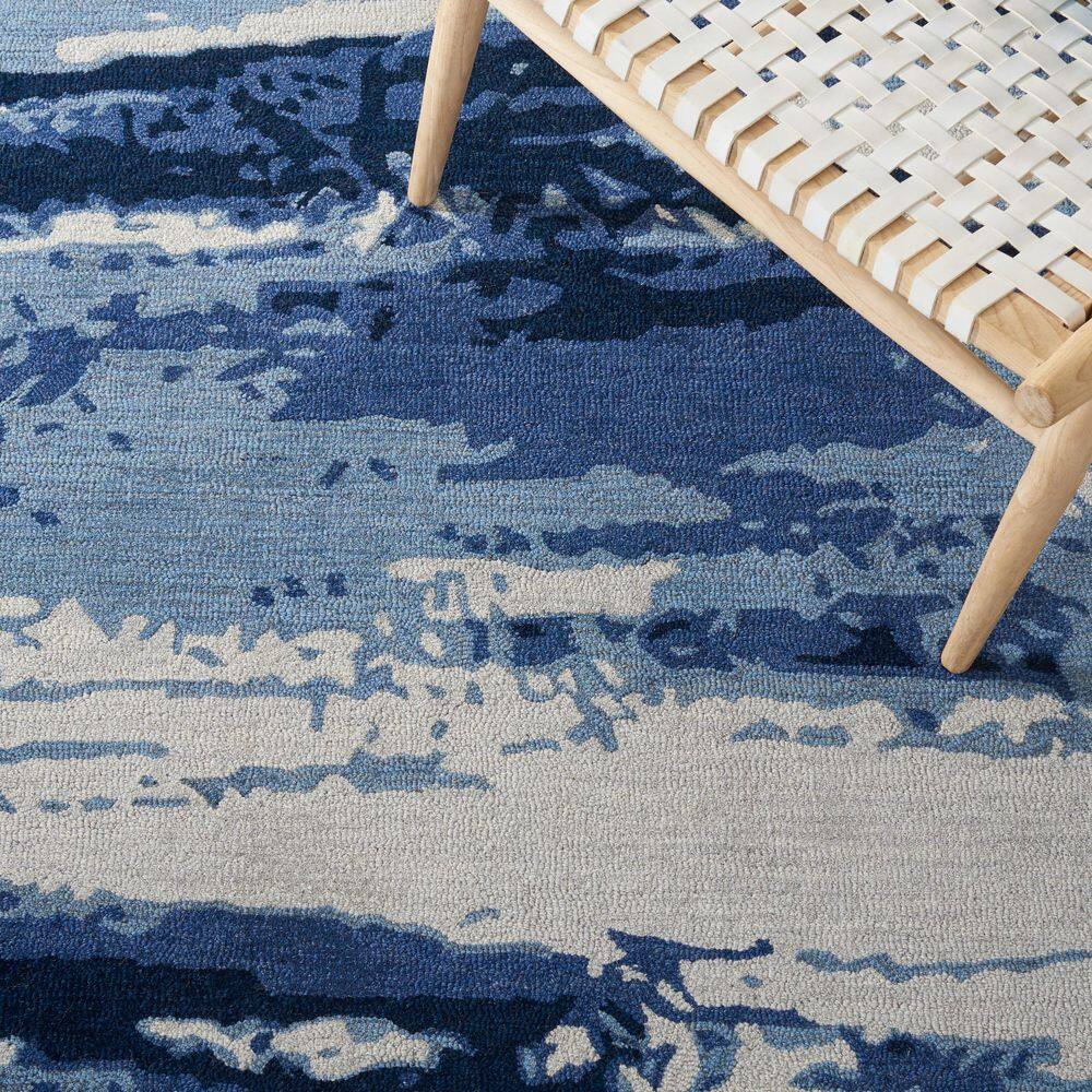 Elegant Blue Floral Hand-Tufted Wool Rug 4' x 6'