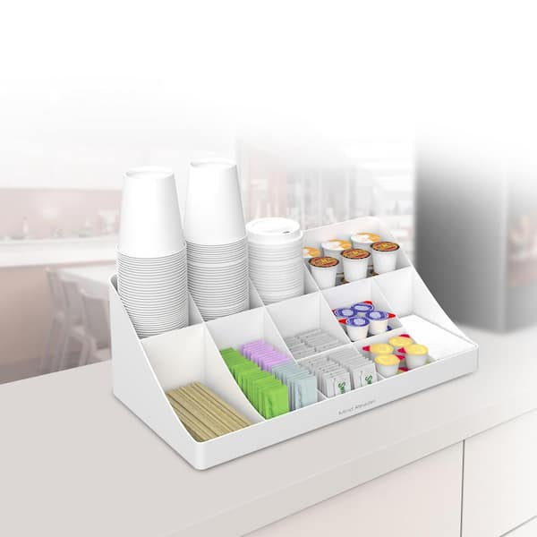 Mind Reader Anchor Collection, 11-Compartment Coffee Cup and Condiment  Organizer with 2 Drawers, White