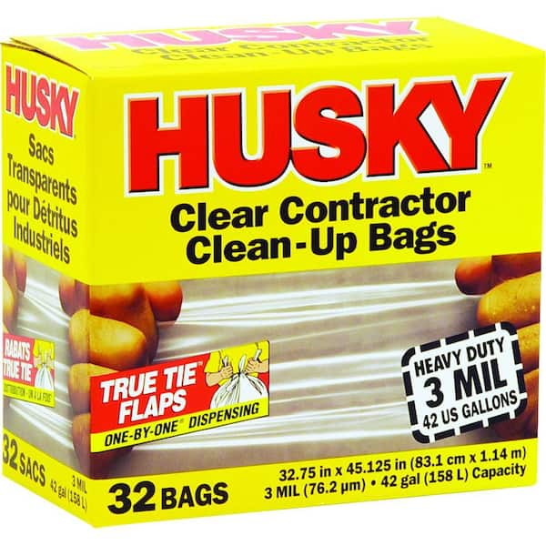 Husky HC42WC032C Contractor Clean-Up Trash Bag, 42 Gallon