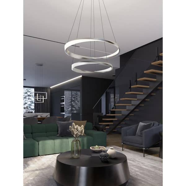 Oberon 25-Watt 2-Light Satin Nickel Shaded Integrated LED Pendant Light with Acrylic Shade