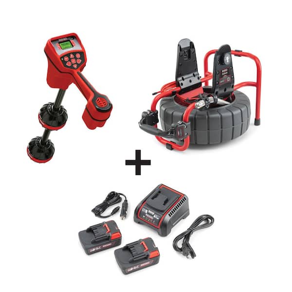 SeeSnake Compact M40 Sewer Camera Reel w/ NaviTrack Scout Cable Locator, 2-Pack of 18-Volt Batteries Plus Charger Bundle