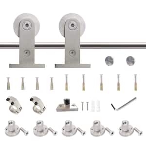 7.5 ft./90 in. Stainless Steel Sliding Barn Door Hardware Kit T-Shaped Wheel for Single Door with Non-Routed Floor Guide