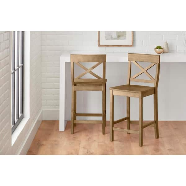 StyleWell Cedarville Patina Oak Finish Counter Stools with Cross Back (Set of 2)