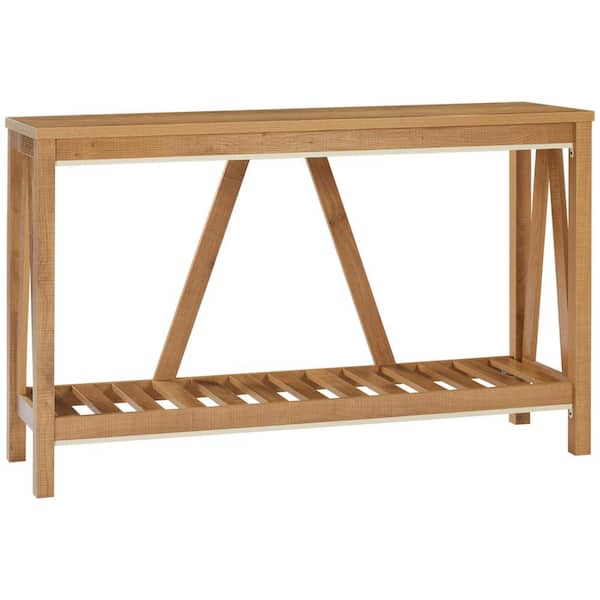 HOMCOM 52 in. Brown Rectangle Wood Console Table with Storage Shelf