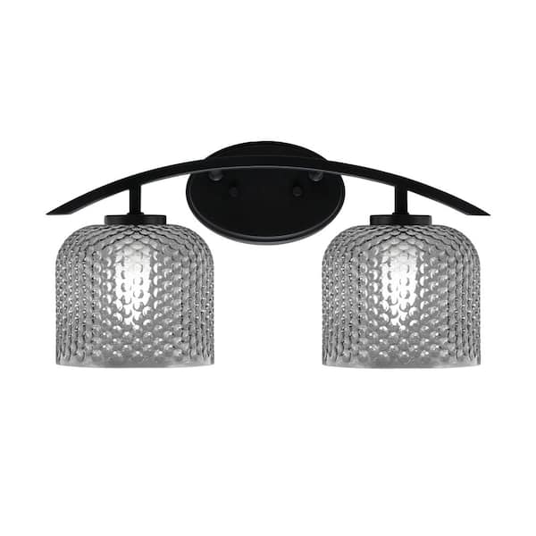 Unbranded Siena 18.25 in. 2-Light Vanity Light Matte Black with Smoke Textured Glass Shades