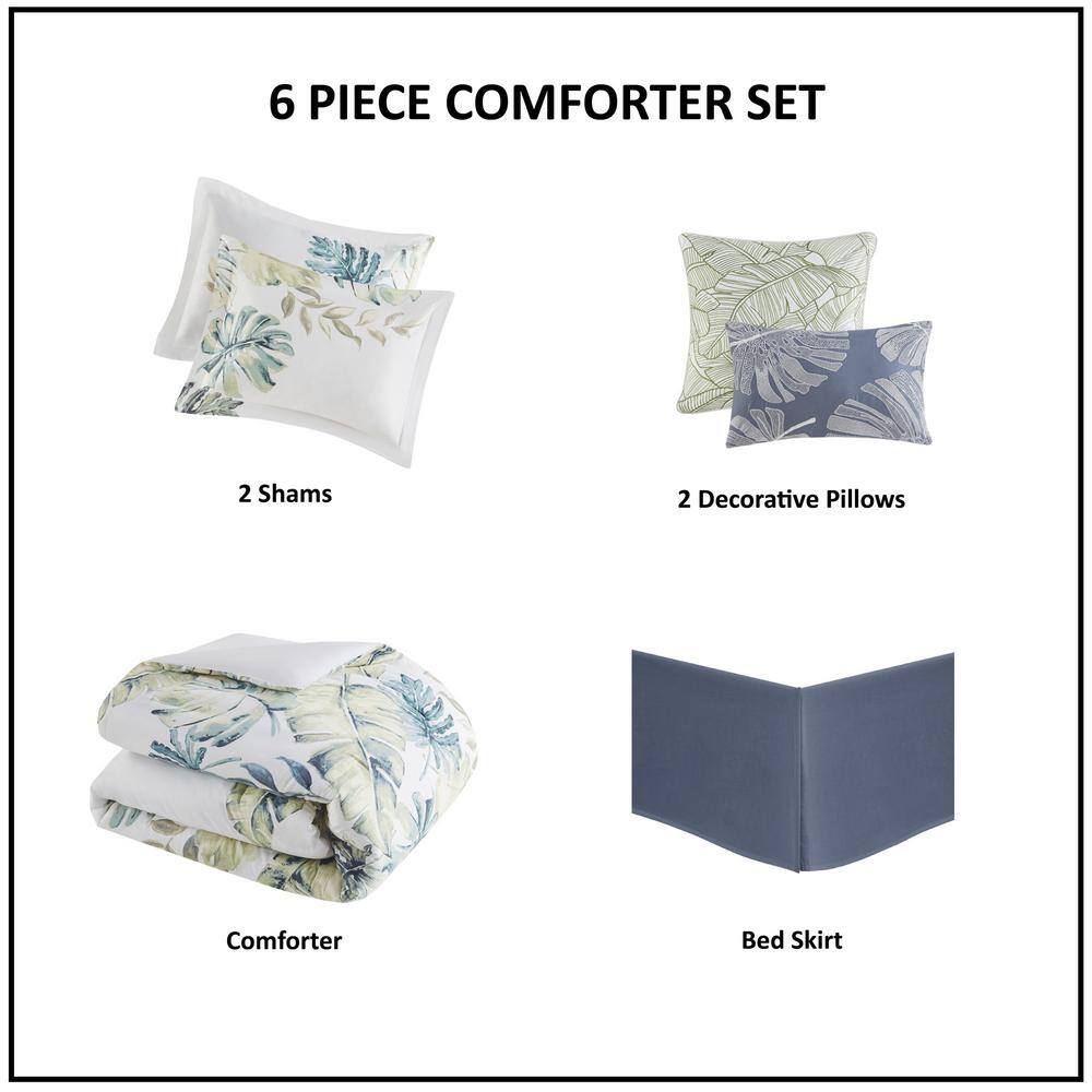Lorelai Full Blue Cotton Reversible 6-Piece Bedspread Set
