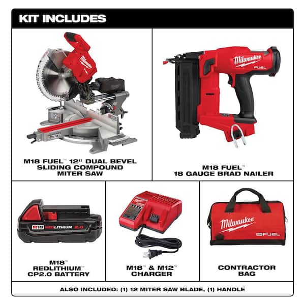 M18 FUEL 18V Lithium-Ion Brushless Cordless 12 in. Dual Bevel Sliding Compound Miter Saw w/ Brad Nailer Kit