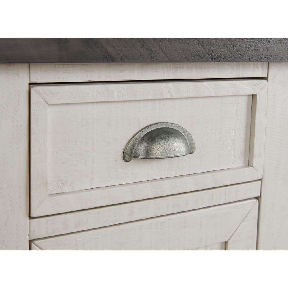 Coastal Farmhouse White and Grey Pine Chairside Table with Power