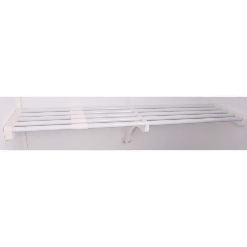 EZ Shelf - Estante extensible para armario con barra para colgar, 64.3 a  119 pulgadas, blanco, fácil de instalar en 1 pared lateral y pared trasera