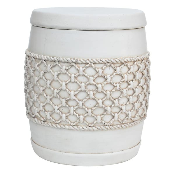MPG 18 in. H. Light Aged White Composite Garden Stool and Storage Ottoman