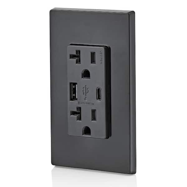 Leviton T5833-HGG Gray Combination Duplex Hospital Grade Receptacle A-C USB Charger 20A125V