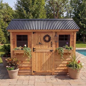 Cabana 9 ft. W x 6 ft. D Cedar Wood Garden Shed with Metal Roof (54 sq. ft.)