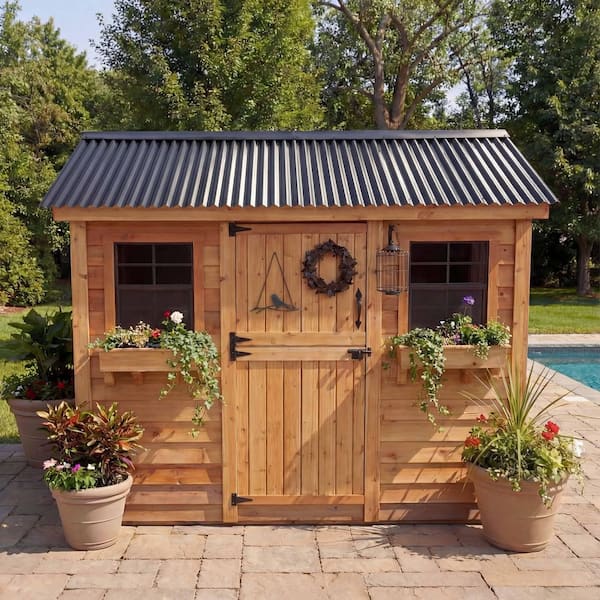 Cabana 9 ft. W x 6 ft. D Cedar Wood Garden Shed with Metal Roof (54 sq. ft.)
