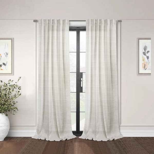Habitat Austin Linen Polyester Textured Stripe 52 in. W x 95 in. L Dual Header Indoor Light Filtering Curtain (Single Panel)